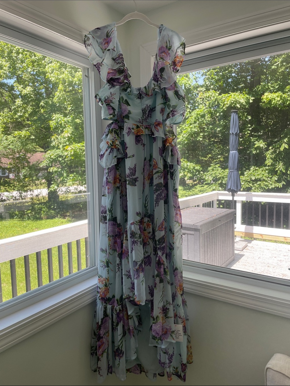 NWT Light Blue Floral Ruffle Maxi Dress